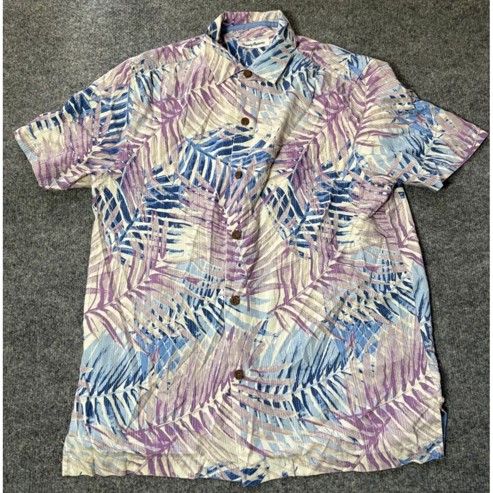Tommy Bahama Button Down Shirt Mens Medium Blue Purple Tropical Silk Blend